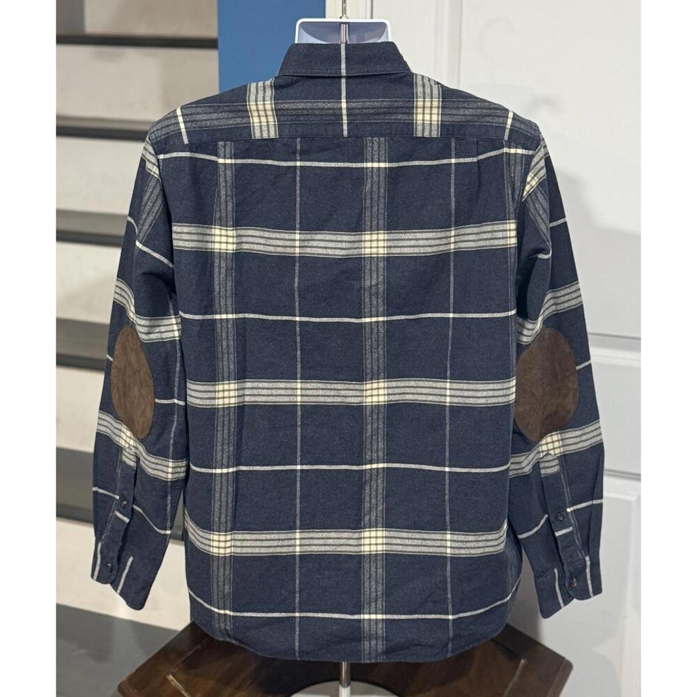 Men's Large J.Crew Navy Blue Plaid Flannel Oxford Elbow Pads Button Up Shirt! - Picture 2 of 5